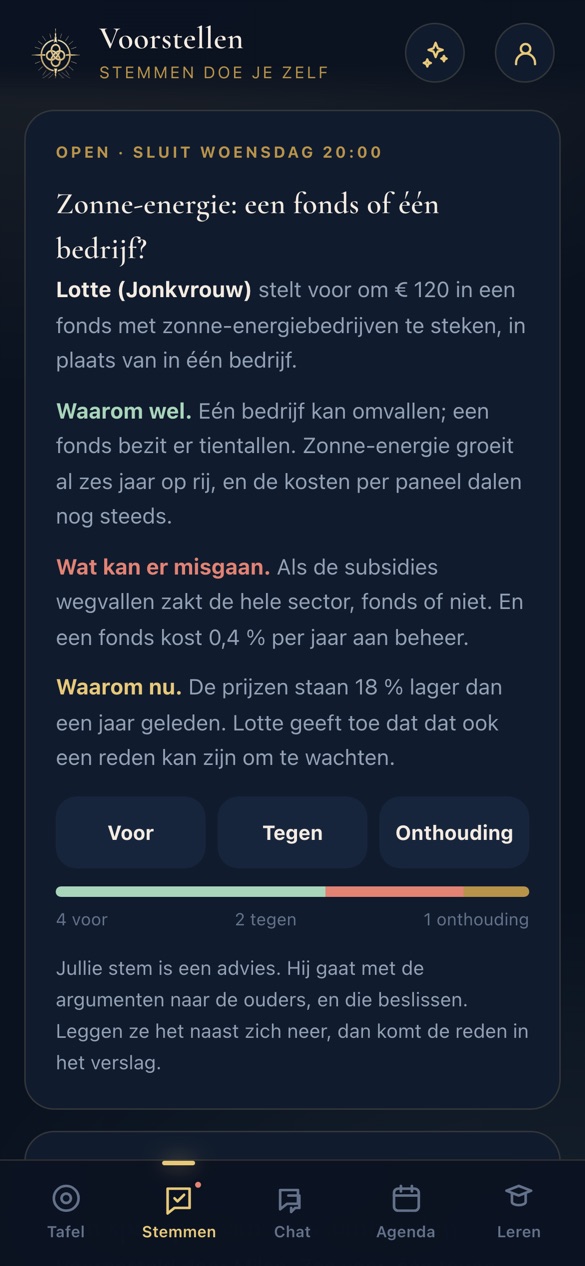 Een voorstel met de stemknoppen in de app